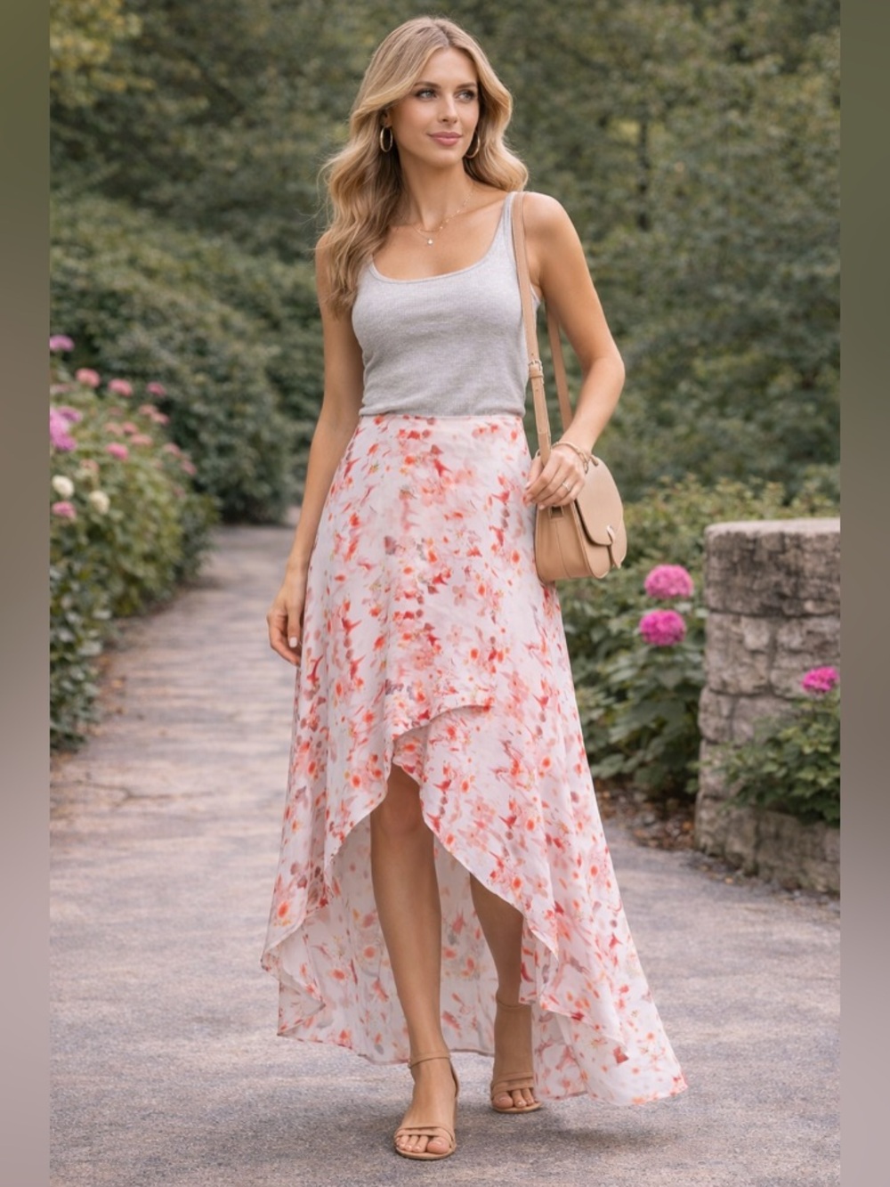 All Saints Slvina Momo Asymmetrical Floral High-Low Skirt Size 12